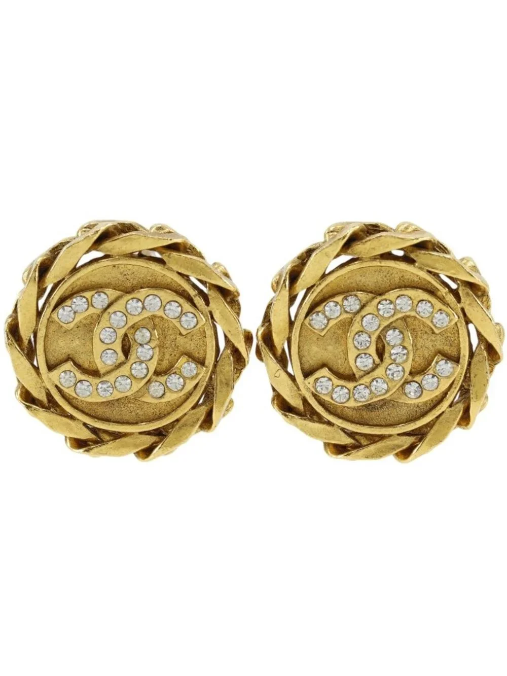 Chanel CC Logo Vintage Gold Plated Rhinestone 23 Earrings